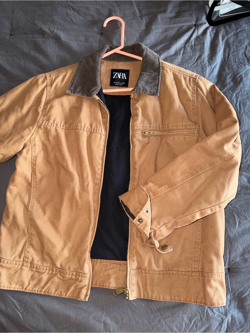 Zara Boys Brown Canvas Field Jacket with Corduroy Collar